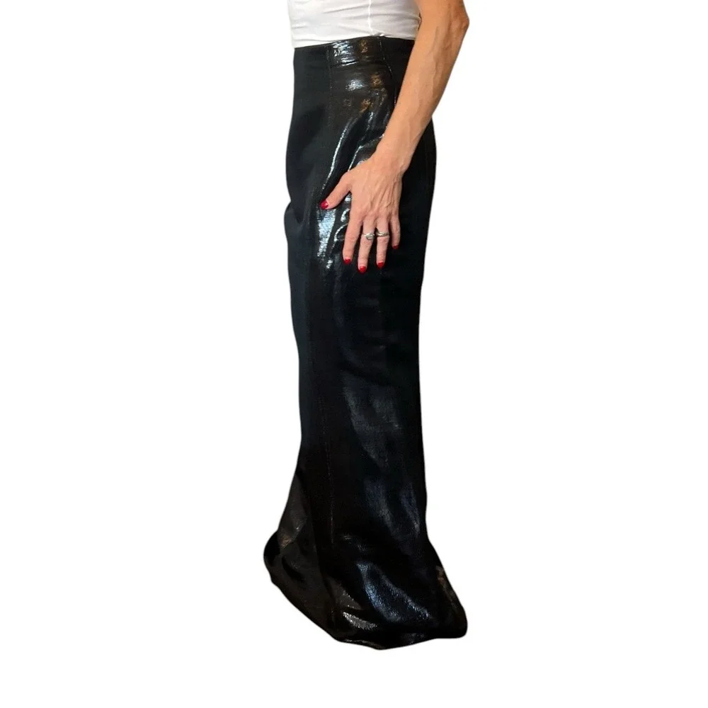 WOMEN'S PAMELLA ROLAND BLACK METALLIC LONG MAXI FORMAL SKIRT  6